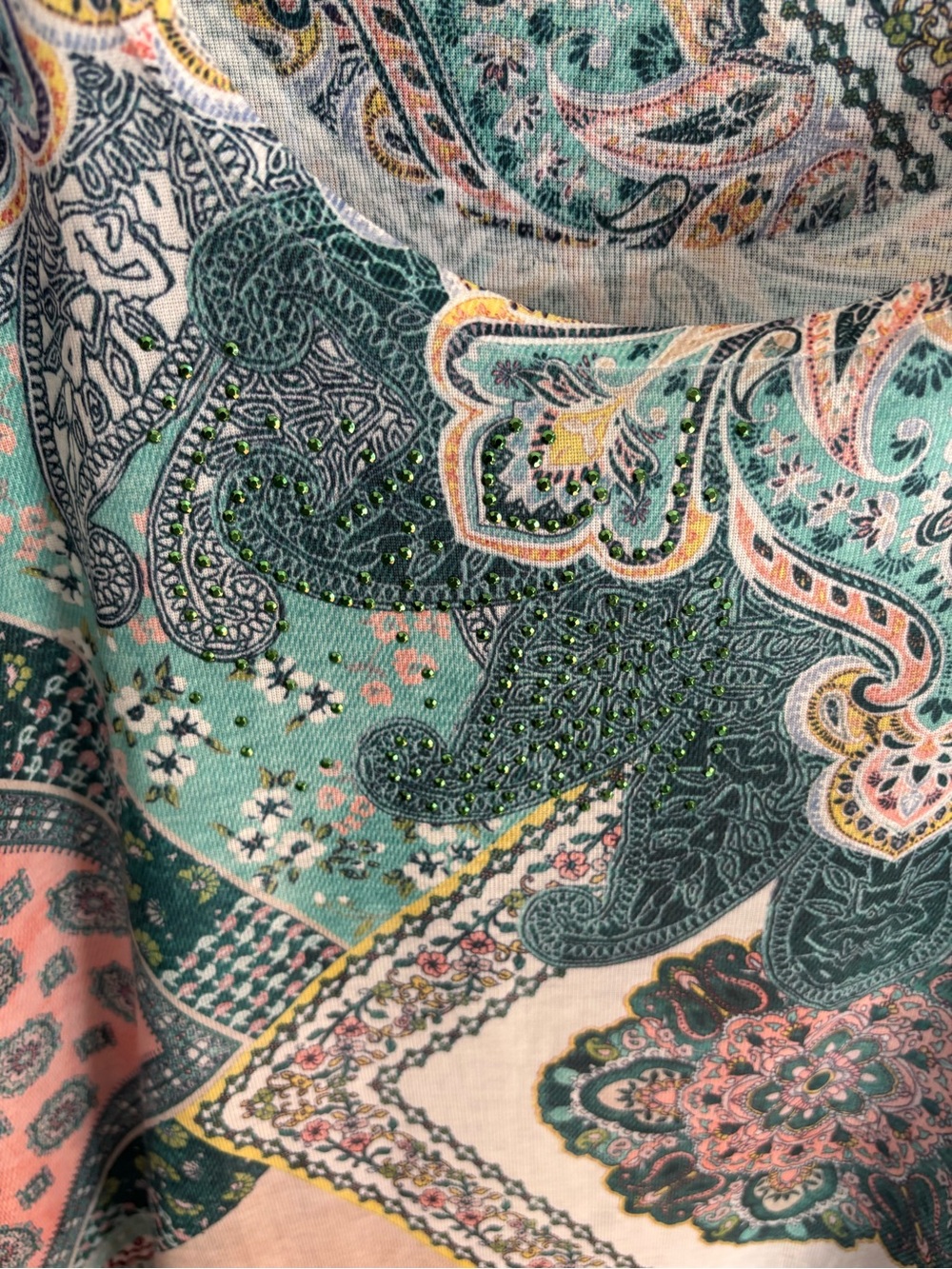 Boho Paisley Print Short Sleeve Top in Pink & Teal . - Picture 3 of 5